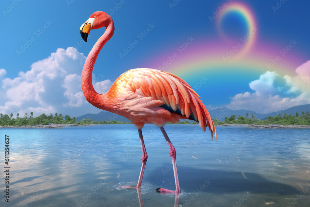 Fototapeta premium Flamingo Images: Discover the Grace and Beauty of Pink Flamingos in Nature! Explore the Fascinating World of Flamingos in the Wild and at the Zoo. Admire the Vibrant Colors, Long Necks, Generative Ai