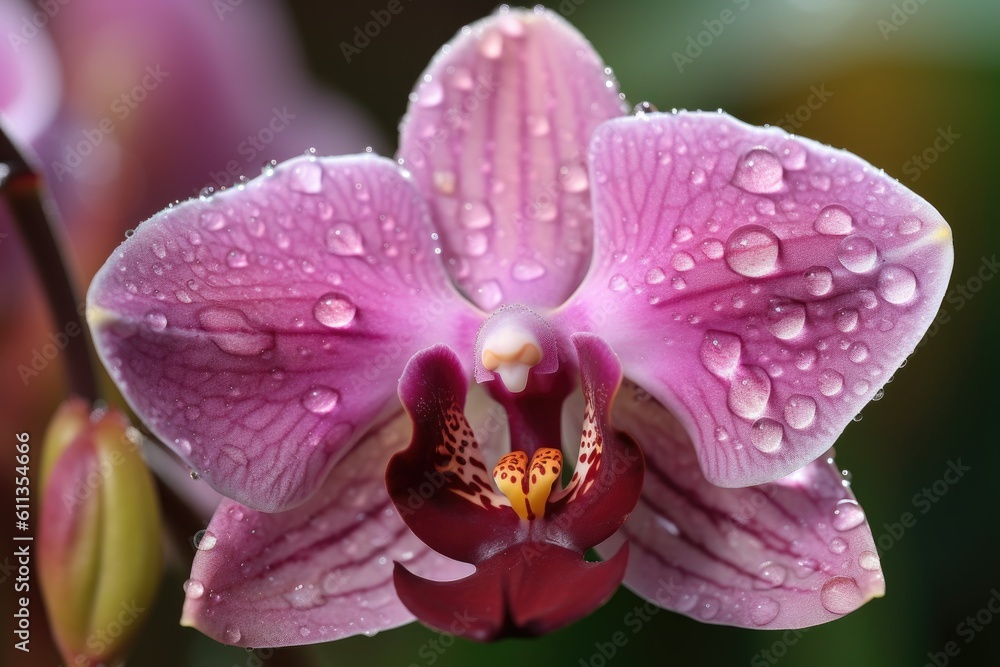 close-up of delicate orchid, with droplets from morning dew still on the petals, created with generative ai close-up of delicate orchid, with droplets from morning dew still on the petals, created with generative ai