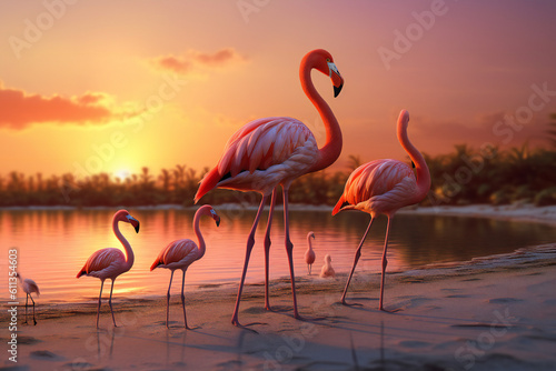 Flamingo Images  Discover the Grace and Beauty of Pink Flamingos in Nature  Explore the Fascinating World of Flamingos in the Wild and at the Zoo. Admire the Vibrant Colors  Long Necks  Generative Ai