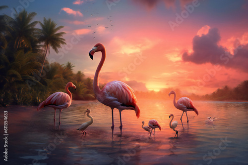 Flamingo Images  Discover the Grace and Beauty of Pink Flamingos in Nature  Explore the Fascinating World of Flamingos in the Wild and at the Zoo. Admire the Vibrant Colors  Long Necks  Generative Ai