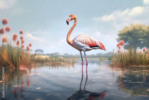 Flamingo Images  Discover the Grace and Beauty of Pink Flamingos in Nature  Explore the Fascinating World of Flamingos in the Wild and at the Zoo. Admire the Vibrant Colors  Long Necks  Generative Ai