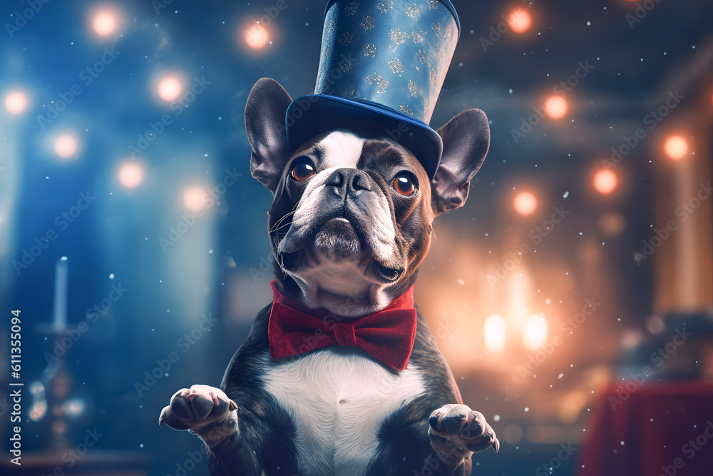 Funny dog with wizard hat looking at camera ai generated art Generative AI