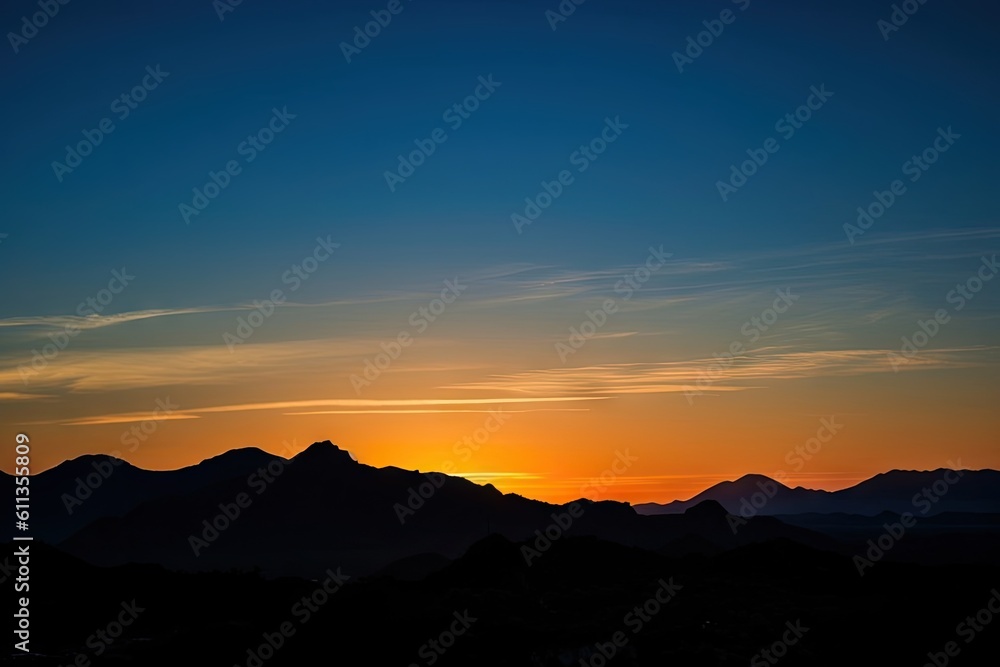 sunset, with silhouetted mountains and clear blue sky, created with generative ai sunset, with silhouetted mountains and clear blue sky, created with generative ai