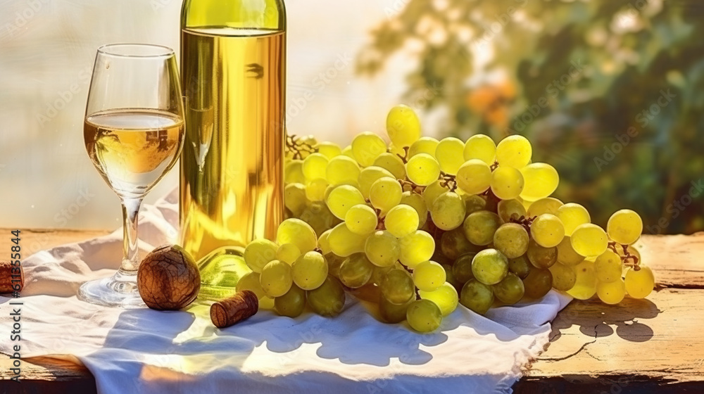 Obraz premium A Harmonious Blend of White Grapes and Fine Wine. Generative AI