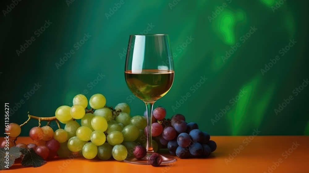 Glass of wine near grapes