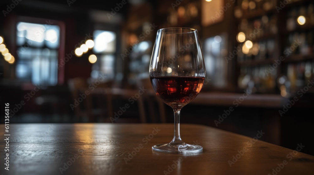 Glass of wine on the table of restaurant Glass of wine on the table of restaurant