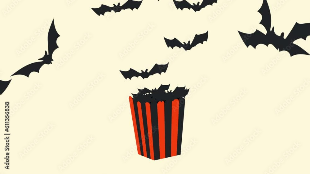 Illustration of popcorn from which bats fly out. Halloween and horror ...