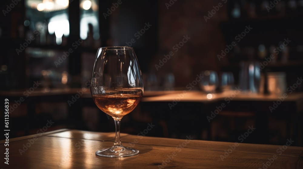 Glass of wine on the table of restaurant