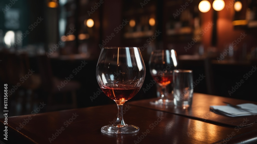 Glass of wine on the table of restaurant Glass of wine on the table of restaurant
