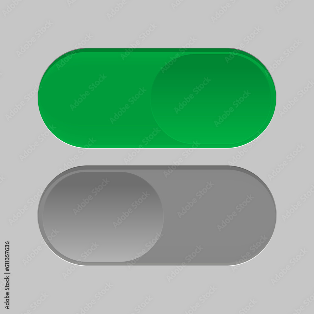 Switch on and off buttons isolated on a grey background. 3d rendering Switch on and off buttons isolated on a grey background. 3d rendering