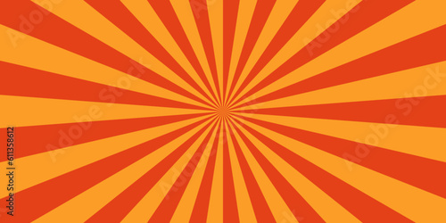 Orange sunburst background. Abstract background with rays. Sun ray vector background radial sunrise or sunset light retro design. Abstract summer sunny. Vintage beam sunburst texture. photo