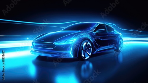 An EV car with motion lighting. Automotive innovation and technology concepts. Generative Ai © tong2530
