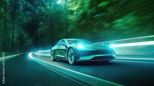 An EV car with motion lighting. Automotive innovation and technology concepts. Generative Ai © tong2530