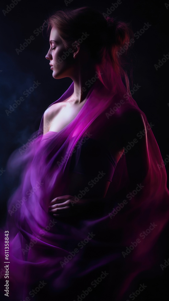 Serenity in Shades of Purple and Pink: Woman with an Aura. Generative AI