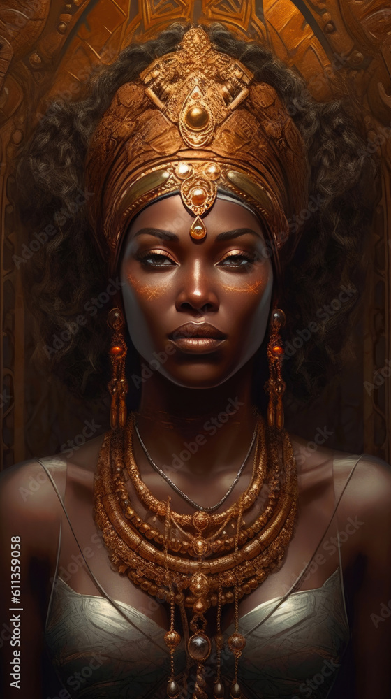 Radiant Beauty: Captivating Dark-Skinned Goddess. Generative AI