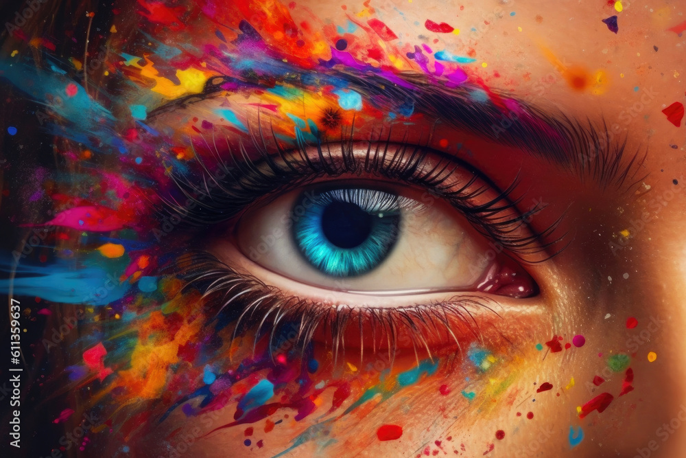 Rainbow Reflection: A Captivating Woman's Eye. Generative AI