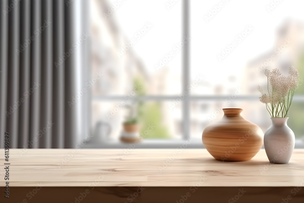 wooden table with minimal interior background, banner for display of product wooden table with minimal interior background, banner for display of product