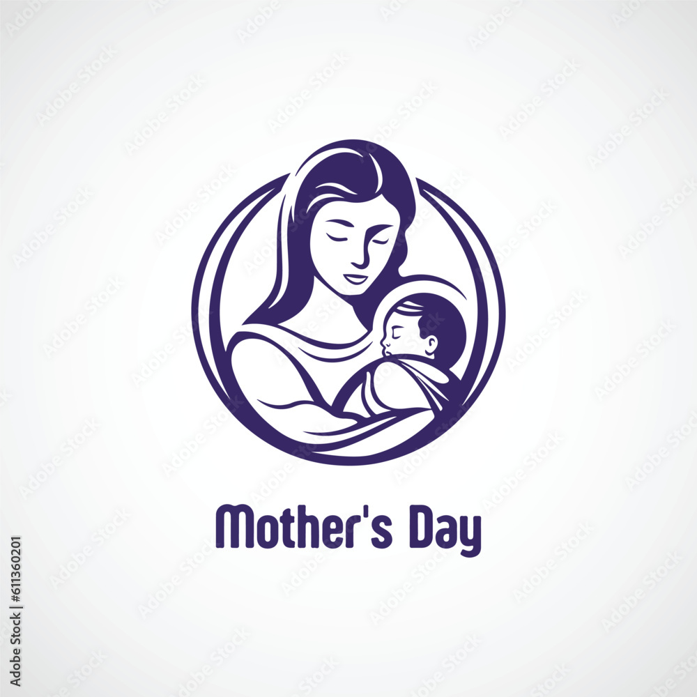 Happy Mother's Day Vector Design, Mom Holds Newborn Cute Baby