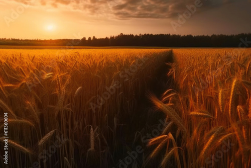 Nature's Canvas: Captivating Wheat Field Landscape. Generative AI © Andrii 