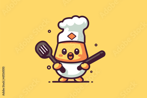 Cute chef cartoon character with spatula and spoon vector illustration.