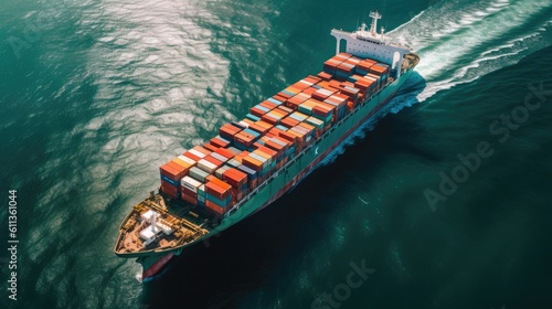 Aerial view of Container cargo ship in sea. Cargo Ship. Generative ai