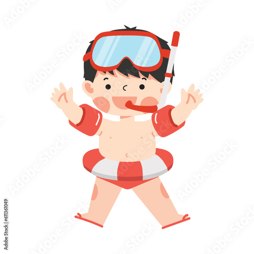 Boy swim with inflatable armbands