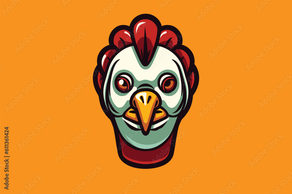 Rooster head vector mascot illustration. Hen head mascot logo design template.