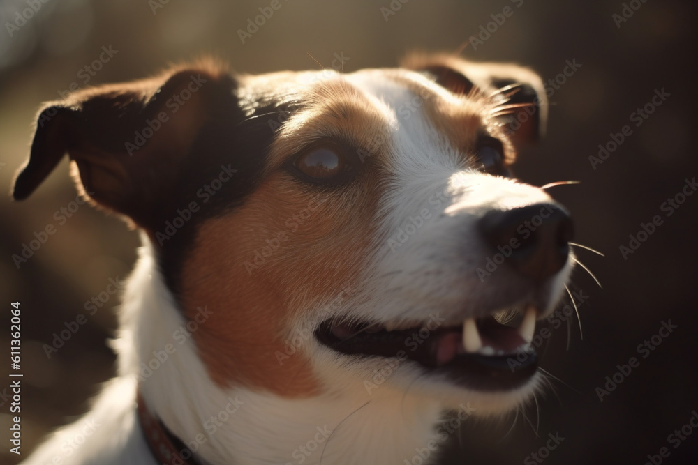 jack russell terrier, sunny day, portrait dog, tongue close up, generated ai