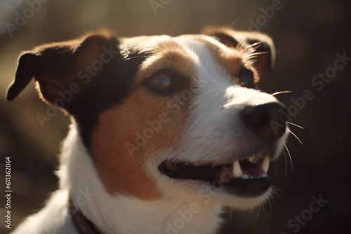 jack russell terrier, sunny day, portrait dog, tongue close up, generated ai