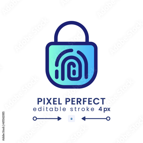 Fingerprint access gradient fill desktop icon. Biometric security. Personal identification. Pixel perfect 128x128, outline 4px. Modern colorful linear symbol. Vector isolated editable RGB element