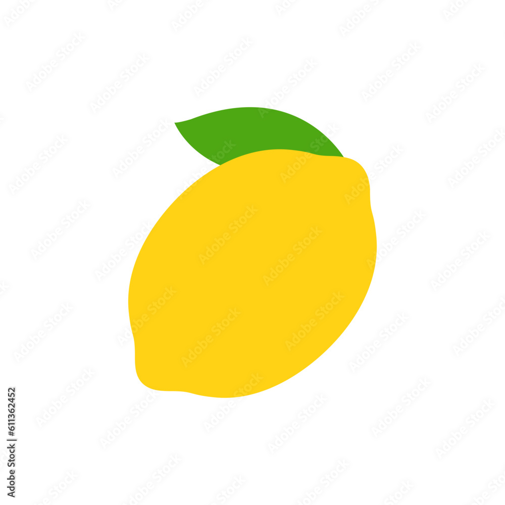Vector lemon illustration, icon isolated on white background. Yellow lemon with leaf. Vector lemon illustration, icon isolated on white background. Yellow lemon with leaf.
