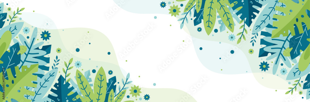 Bannière - Arrière-plan fleurs- Décorations florales vectorielles éditables - Couleurs douces - Design moderne - Éléments végétaux poétiques et légers