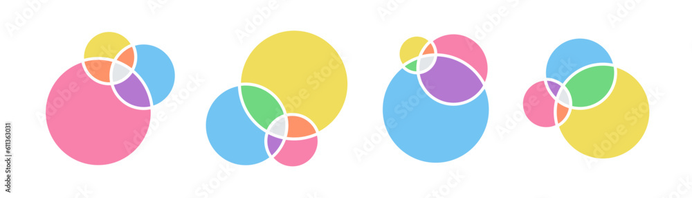 Venn diagram template infographic set colorful flat style for ...