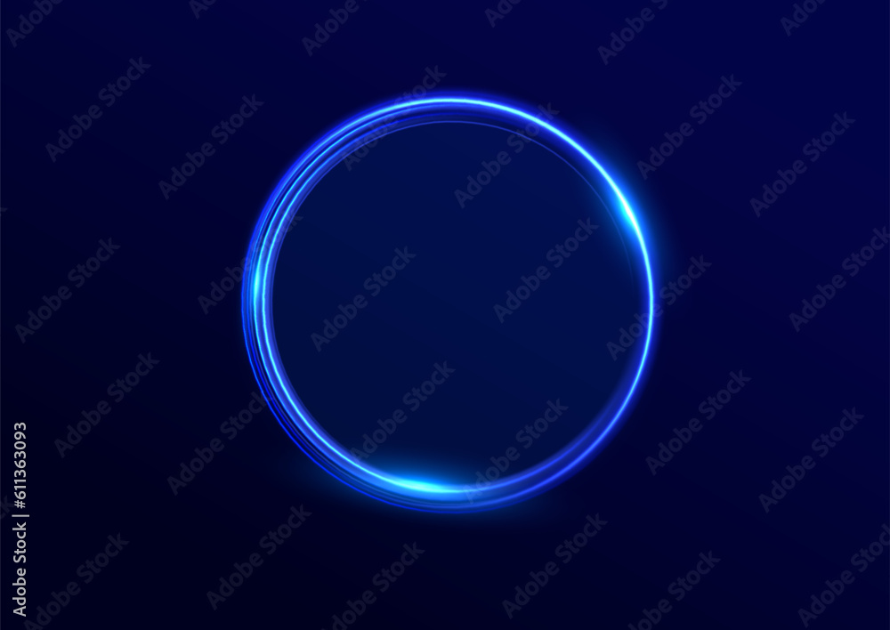 Abstract light neon background. luminous circle. Luminous spiral cover. Wake wave, fire path trail line and swirl effect curve. Food isolated. space tunnel. Ellipse shimmery color. Blue shiny glitter.