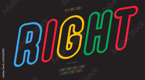 Vector color font bold line style trendy typography for infographics, motion graphics, video, promotion, decoration, logotype, party poster, t shirt, book, animation, banner, game, printing. 10 eps