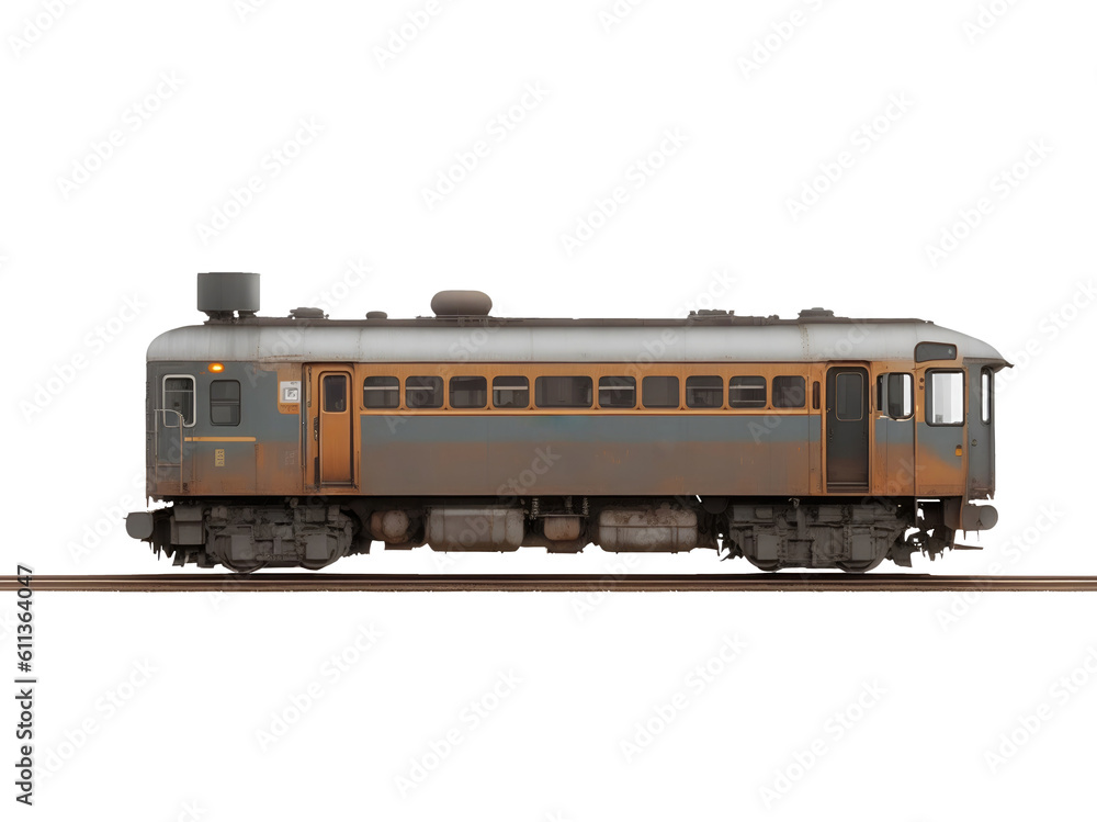 Train on rail track isolated on transparent background. Generative AI Train on rail track isolated on transparent background. Generative AI