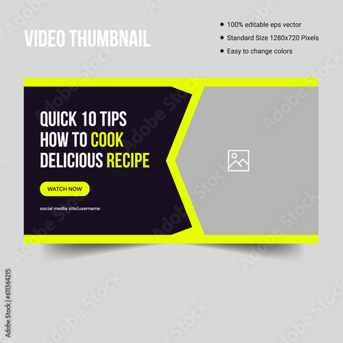 Youtube channer food video thumbnail banner template design, delicious food menu banner, editable vector eps 10 file format