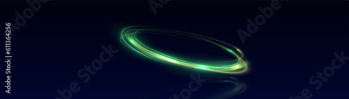 Neon swirl. Curve blue line light effect. Abstract ring background with glowing swirling background. Energy flow tunnel. Blue portal, platform. Magic circle vector. Luminous spiral. round frame