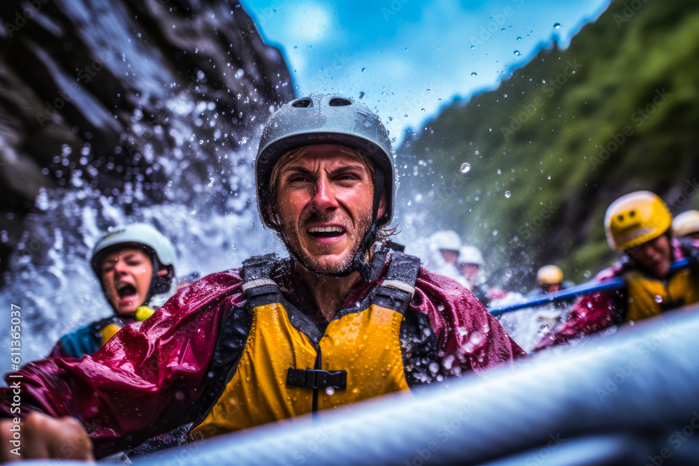 Whitewater river rafting, selfie closeup, canoe, kayak, paddling, extreme sports. Generative AI Whitewater river rafting, selfie closeup, canoe, kayak, paddling, extreme sports. Generative AI