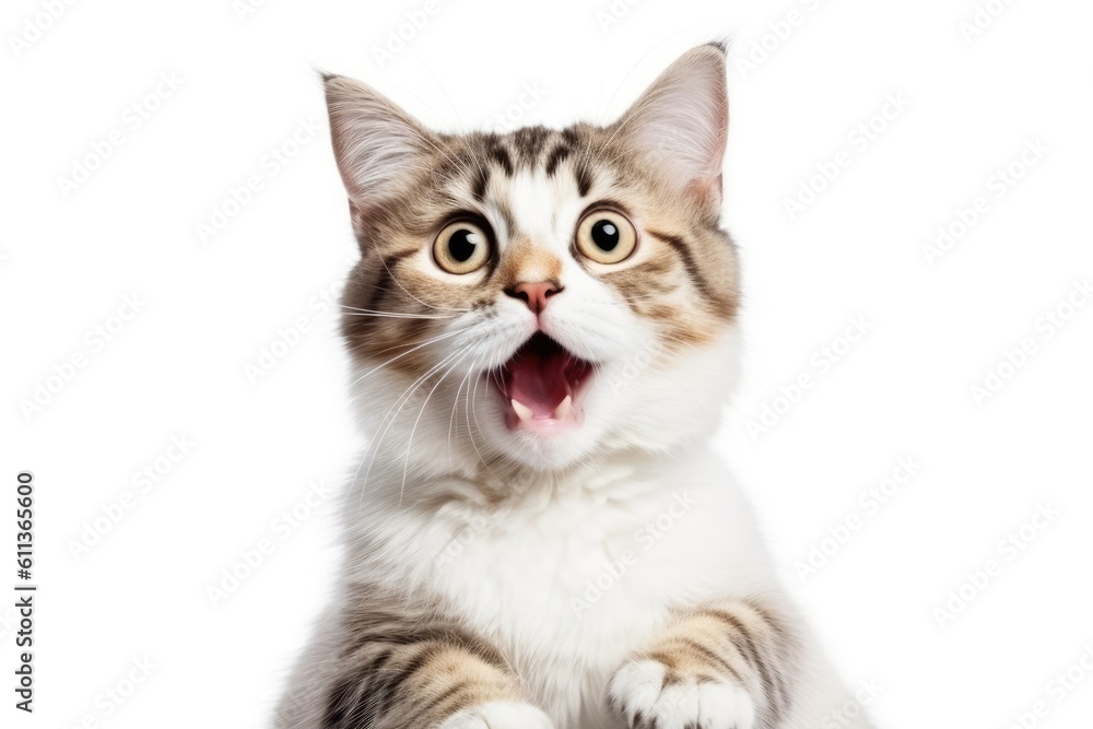 Surprised Cat with Big Eyes and Open Mouth