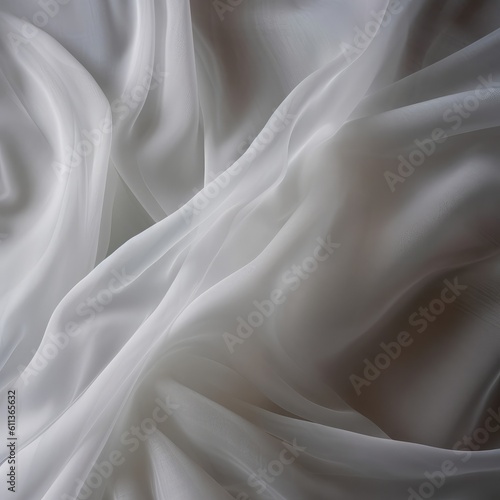 White tulle fabric as background, Fashion textile white Clean woven beautiful soft fabric abstract smooth curve shape decorative background, AI generated.