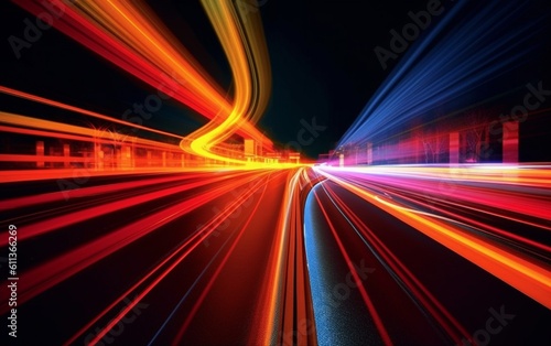 Night Rhythms: Mesmerizing Abstract Light Trails in the Urban Tapestry - High-Quality Wallpaper, Generative AI