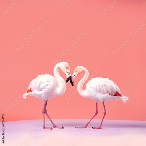 Summer tropical creative concept, pastel pink animal, exotic wild flamingo. A symbol of summer parties and hot sunny days. Illustration. Generative AI.