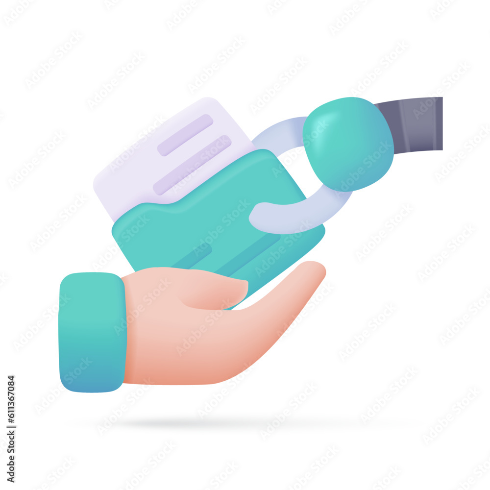 Robotic hand supports human work The concept of collaboration with robots. 3D illustration Robotic hand supports human work The concept of collaboration with robots. 3D illustration