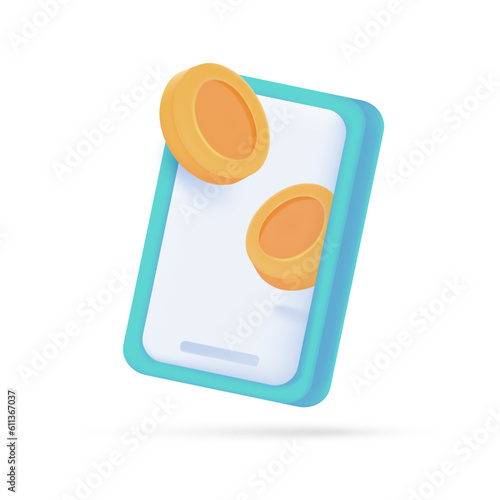 3D gold coins on the phone online payment concept cashless society