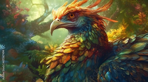 a close up of a colorful bird Generative AI, AI Generated © therealnodeshaper
