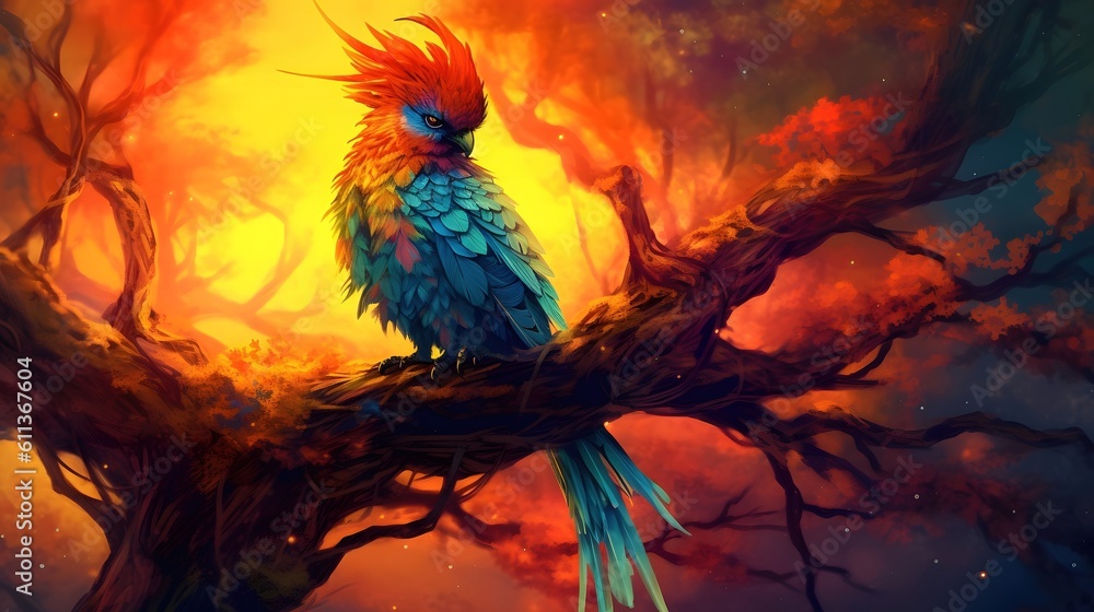 Obraz premium beautiful colorful bird in the forest Generative AI, AI Generated