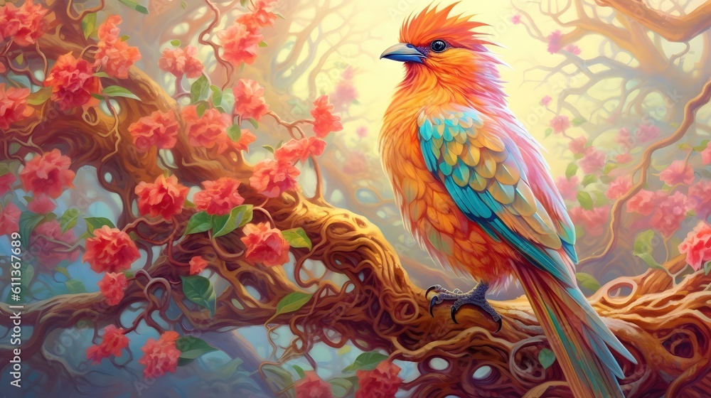 Fototapeta premium beautiful colorful bird in the forest Generative AI, AI Generated