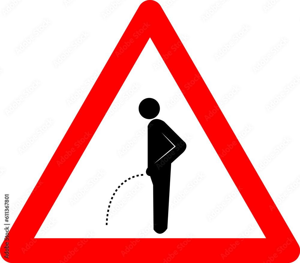 Vettoriale Stock Sign peeing on floor. Warning sign peeing on floor. Red triangle sign with