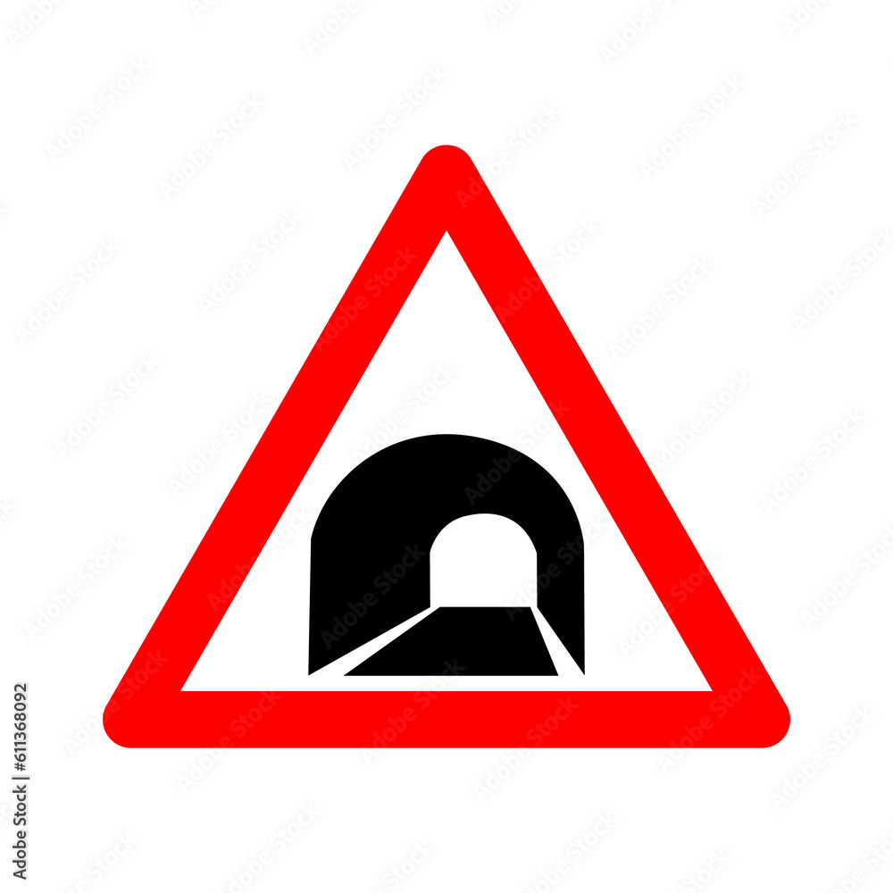 Tunnel sign. Tunnel warning sign. Red triangle sign with a silhouette